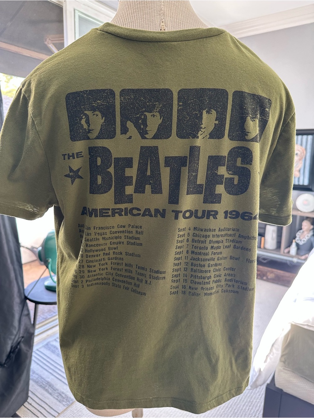 Love Tribe Olive Green Beatles Graphic Short Sleeve Tee, size large - Picture 3 of 10